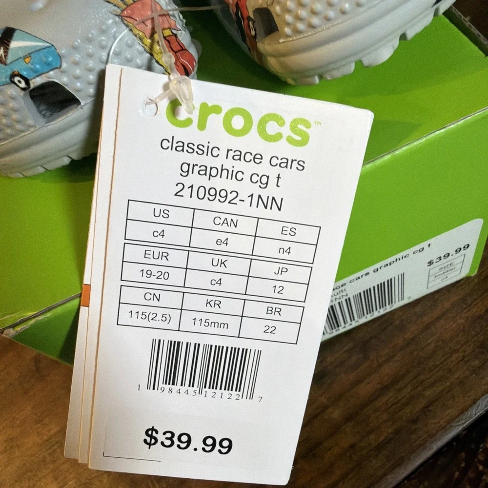 Crocs Classic Race Cars Graphic Clogs Toddler C4 Mirage Multi NWT